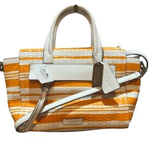 COACH NEW ‼️ Bleeker Riley orange woven leather crossbody 2 way handbag. NWT 🧡🤍🧡